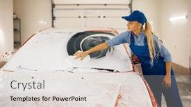  Presentation with windshield - Presentation design consisting of female-washer-wipes-the-automobile background and a lemonade colored foreground