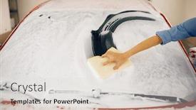  Presentation with windshield - Colorful slide deck enhanced with female-washer-wipes-the-automobile backdrop and a lemonade colored foreground