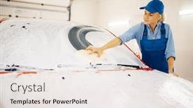  Presentation with windshield - Slide deck featuring female-washer-wipes-the-automobile background and a sky blue colored foreground