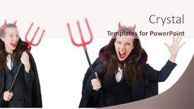  Presentation with devil - Slides enhanced with female-wearing-devil-costume background and a lemonade colored foreground
