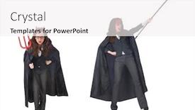  Presentation with devil - Audience pleasing theme consisting of female-wearing-devil-costume backdrop and a white colored foreground