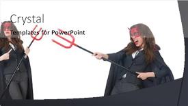  Presentation with angel and devil - Beautiful slides featuring female-wearing-devil-costume backdrop and a pink colored foreground