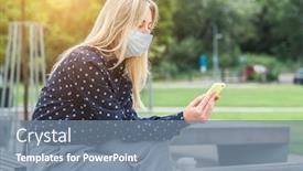  Presentation with face masks - PPT layouts consisting of female-wearing-masks-working-over background and a seafoam green colored foreground