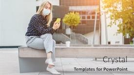  Presentation with masks - Audience pleasing slides consisting of female-wearing-masks-working-over backdrop and a light gray colored foreground