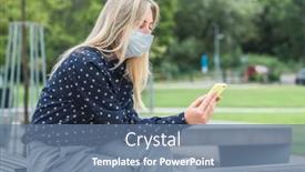  Presentation with face masks - PPT theme with female-wearing-masks-working-over background and a ocean colored foreground