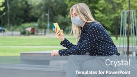  Presentation with face masks - Beautiful theme featuring female-wearing-masks-working-over backdrop and a seafoam green colored foreground