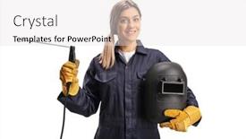  Presentation with welding - PPT layouts consisting of female-welder-in-a-uniform background and a white colored foreground