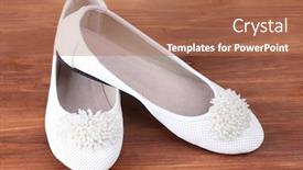  Presentation with ballet - Slide set enhanced with female white flat ballet shoes on wooden background background and a coral colored foreground