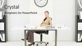  Presentation with architect - Presentation theme having female with blueprints sitting behind background and a  colored foreground