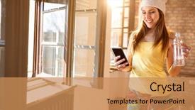  Presentation with water bottle - Amazing slides having female with bottle of water backdrop and a coral colored foreground