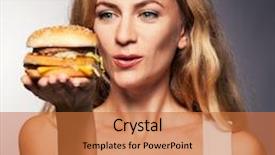  Presentation with hamburger - Slides featuring female with hamburger woman eating unhealthy food background and a red colored foreground