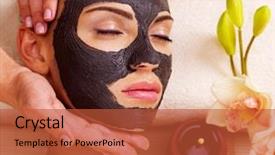  Presentation with salon - Audience pleasing slide set consisting of female with scrub cosmetic mask backdrop and a red colored foreground