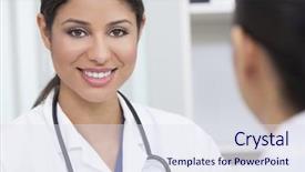  Presentation with female leader social media - Slides enhanced with female woman medical doctor holding background and a  colored foreground