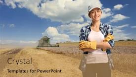  Presentation with summer wheat field blue - Presentation featuring female-worker-in-a-wheat background and a coral colored foreground