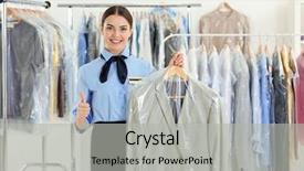  Presentation with dry cleaning - Presentation theme with female worker in dry-cleaning background and a light gray colored foreground