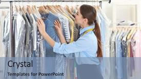  Presentation with salon - Presentation design with female worker in dry-cleaning background and a light blue colored foreground