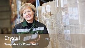  Presentation with scanner - Slides featuring female worker in warehouse working background and a coral colored foreground