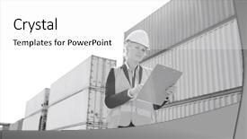  Presentation with shipping - Cool new theme with female worker reading clipboard in shipping yard backdrop and a white colored foreground