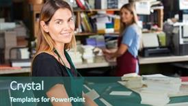  Presentation with pulp paper industry - Amazing presentation theme having female worker standing in paper backdrop and a ocean colored foreground