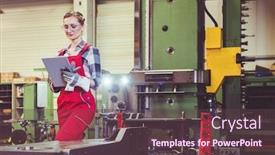  Presentation with worker - Beautiful PPT theme featuring engineering engineer german - female worker with tablet computer backdrop and a tawny brown colored foreground