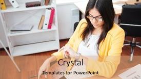  Presentation with wrist injuries - Slides consisting of female working - beautiful businesswoman looking on wrist background and a coral colored foreground