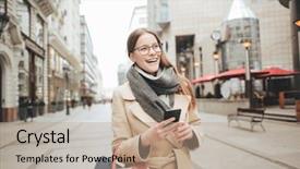  Presentation with woman pushing shopping trolley - Presentation design consisting of female working - cheerful woman doing shopping background and a  colored foreground