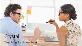  Presentation with french speaking countries - Beautiful presentation design featuring female working - concentrated coworkers speaking and brainstorming backdrop and a  colored foreground