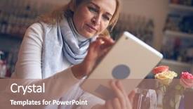  Presentation with working - PPT theme featuring female working on digital tablet background and a  colored foreground