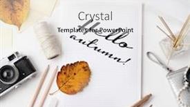  Presentation with leaves flat lay - PPT theme enhanced with female workspace with autumn leaves on white background flat lay background and a white colored foreground