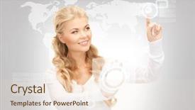  Presentation with touch screen - Cool new slides with female world - picture of businesswoman working backdrop and a lemonade colored foreground