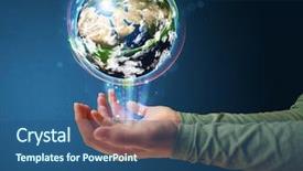  Presentation with hand holding earth - Presentation design with female world - young woman holding in her background and a ocean colored foreground