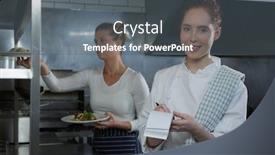  Presentation with notepad - PPT theme having female-writing-in-the-notepad background and a gray colored foreground