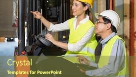  Presentation with inventory - Slide deck enhanced with female-young-asian-warehouse-forklift background and a tawny brown colored foreground