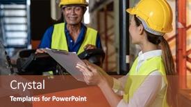  Presentation with inventory - PPT theme enhanced with female-young-asian-warehouse-workers background and a tawny brown colored foreground