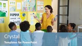  Presentation with environmental cleanup - Presentation theme having female-young-caucasian-teacher-teaching background and a teal colored foreground
