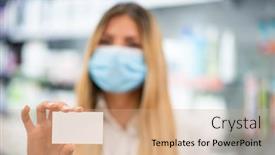  Presentation with pharmacist - Slide set with female-young-pharmacist-masked background and a coral colored foreground