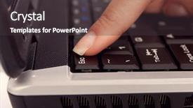  Presentation with escape rooms - Beautiful PPT theme featuring females finger pressing escape button backdrop and a dark gray colored foreground