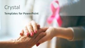  Presentation with pink ribbon hands - PPT layouts enhanced with females hands close up pink ribbon like a symbol of breast cancer awareness background and a sky blue colored foreground