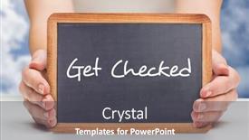  Presentation with black hands - Amazing PPT layouts having females hands showing black board against bright blue sky with clouds backdrop and a dark gray colored foreground