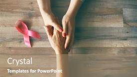  Presentation with pink ribbon hands - Amazing presentation theme having females hands top view close up pink ribbon like a symbol of breast cancer awareness backdrop and a coral colored foreground