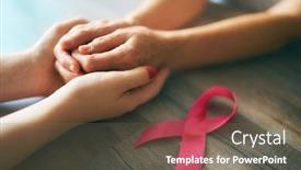  Presentation with pink ribbon hands - PPT theme featuring females hands top view close up pink ribbon like a symbol of breast cancer awareness background and a tawny brown colored foreground