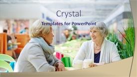  Presentation with females - Audience pleasing slide deck consisting of females-in-cafe backdrop and a sky blue colored foreground