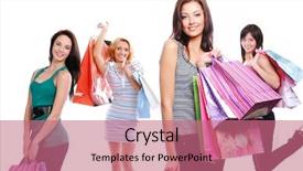  Presentation with females - Theme with females young happy with gifts posing at camera isolated on white background and a coral colored foreground