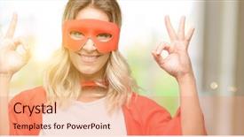  Presentation with hero woman - PPT theme enhanced with feminim symbol - young super hero woman wearing background and a  colored foreground