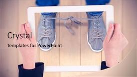  Presentation with feminine - Colorful presentation theme enhanced with feminine hands holding tablet against wooden planks backdrop and a lemonade colored foreground