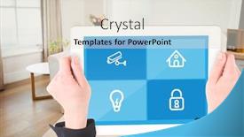  Presentation with feminine - Presentation having feminine hands holding tablet against sitting room background and a lemonade colored foreground