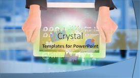  Presentation with feminine - Beautiful PPT layouts featuring feminine hands holding tablet with digital effects against office backdrop and a blonde colored foreground