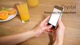  Presentation with feminine kitchen - Theme enhanced with feminine hands using smartphone in the kitchen background and a coral colored foreground