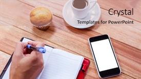  Presentation with agenda - Amazing slide set having feminine hands writing on agenda backdrop and a  colored foreground