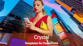  Presentation with times square - PPT layouts enhanced with feminine usa - blond girl red dress smartphone background and a tawny brown colored foreground